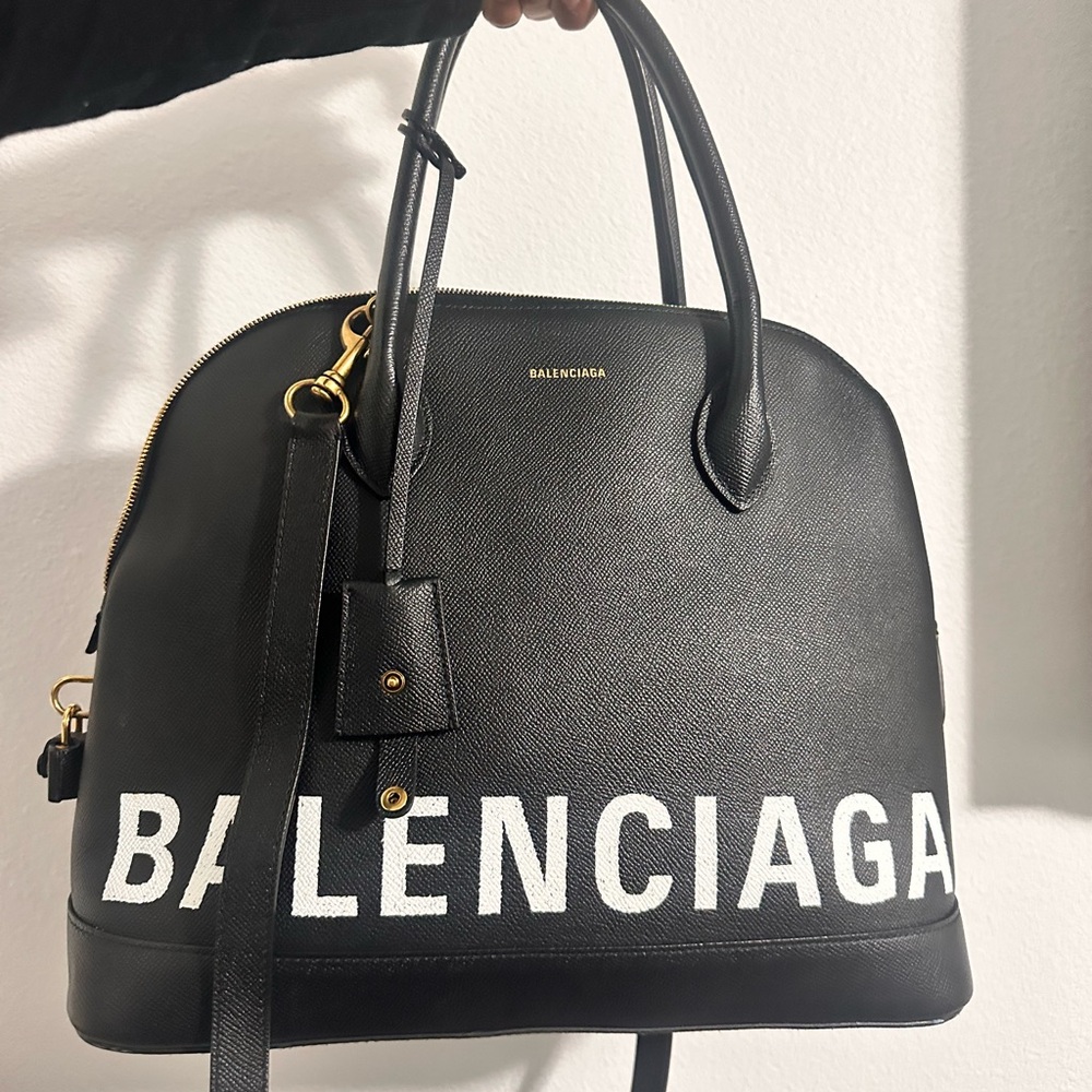 Balenciaga Black and White Satchel Bag
